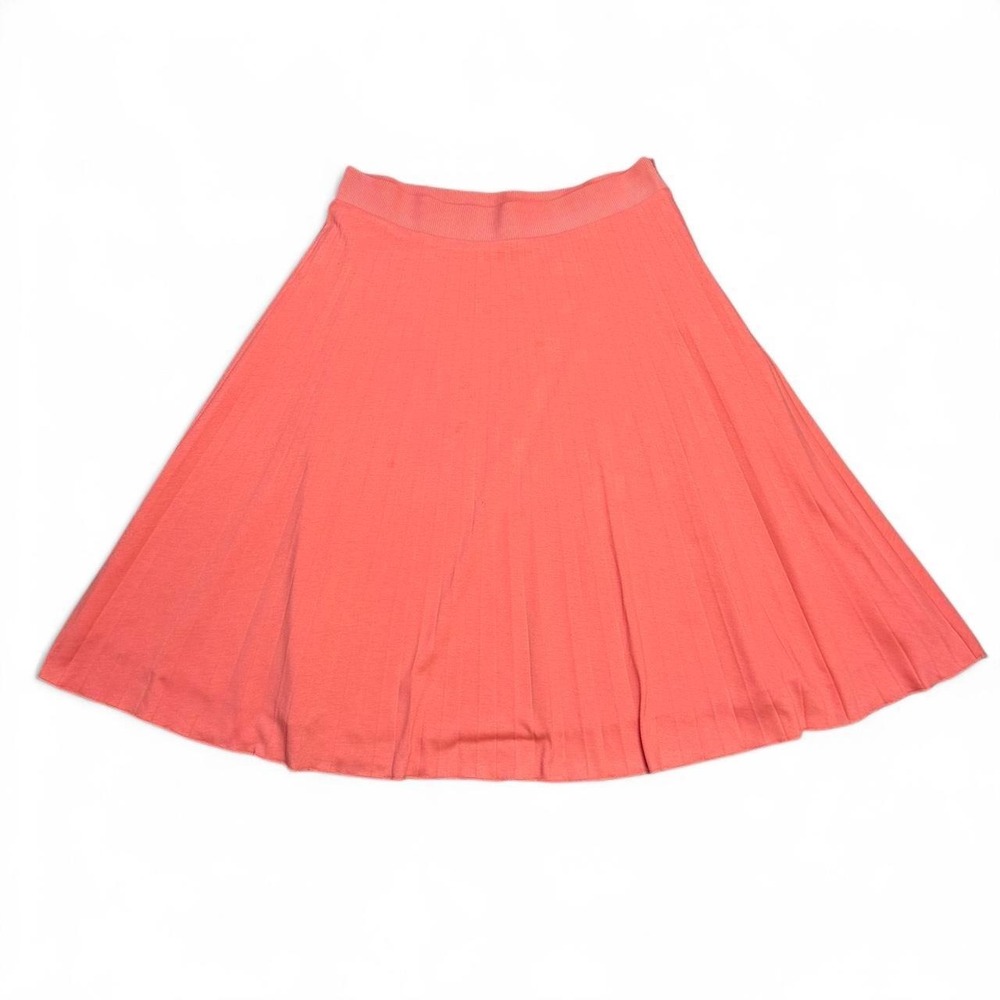 Ann Taylor coral midi skirt with vertical pleats, size 4